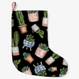 Petite Chaussette De Noël Aquarelle Accueil Plante Noir sans couture