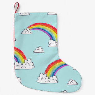 Petite Chaussette De Noël Aquarelle arc-en-ciel et nuages motif sans soudure