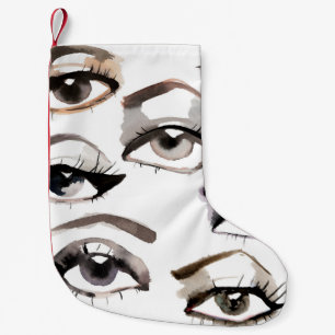 Petite Chaussette De Noël Aquarelle beaux yeux motif