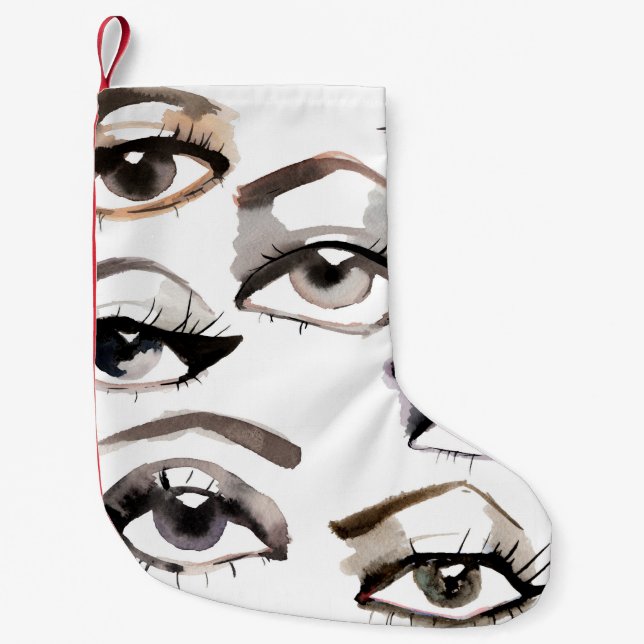 Petite Chaussette De Noël Aquarelle beaux yeux motif (Devant)