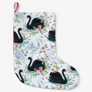 Petite Chaussette De Noël Aquarelle blanc et noir lac de cygne transparent p