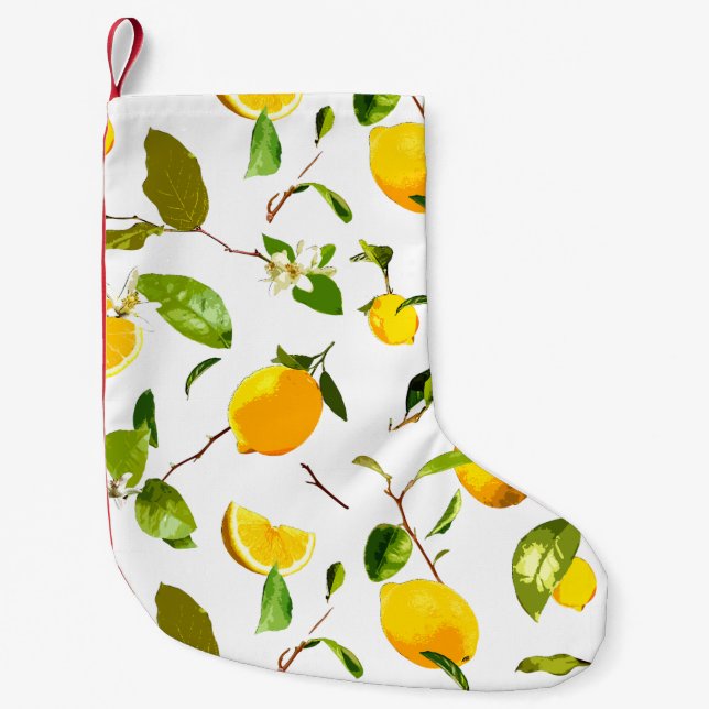 Petite Chaussette De Noël Aquarelle Citron et Feuilles 16 (Devant)