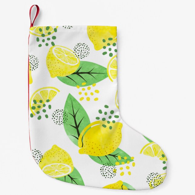 Petite Chaussette De Noël Aquarelle Citrons : Conception Fruiteuse et transp (Devant)