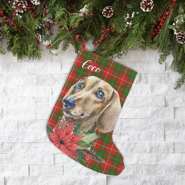 Petite Chaussette De Noël Aquarelle Dachshund Chien Personnalisé (Créateur téléchargé)