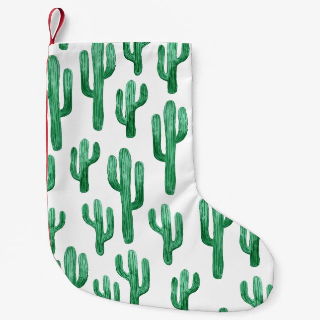 Petite Chaussette De Noël Aquarelle de cactus : illustration à main (Devant)