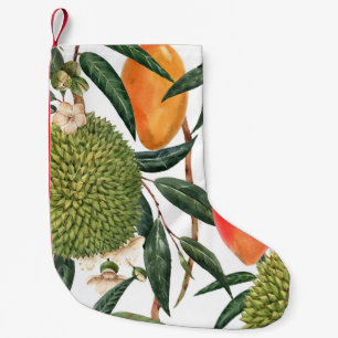 Petite Chaussette De Noël Aquarelle de durian tropical, motif de mangue.