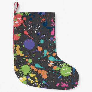 Petite Chaussette De Noël Aquarelle de Grunge : Motif de points colorés.