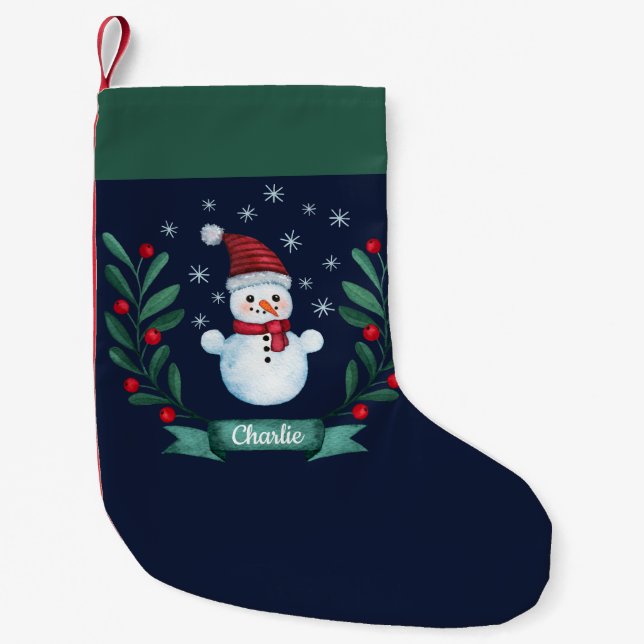 Petite Chaussette De Noël Aquarelle de Noël Snowman Custom (Devant)
