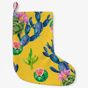 Petite Chaussette De Noël Aquarelle dessinée à la main avec cactus et