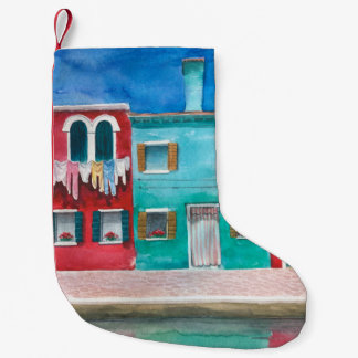 Petite Chaussette De Noël Aquarelle dessinée à la main paysage Italie
