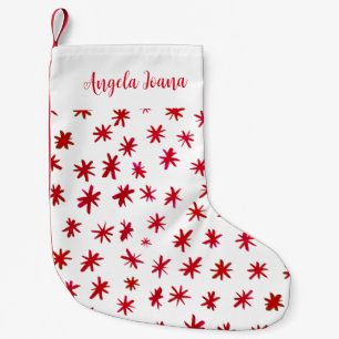Petite Chaussette De Noël Aquarelle étoile avec nom - rouge