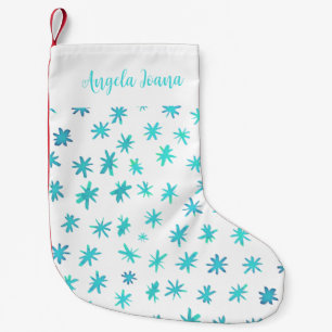Petite Chaussette De Noël Aquarelle étoile avec nom - turquoise