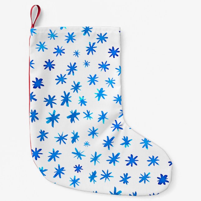 Petite Chaussette De Noël Aquarelle étoilée - bleu (Devant)