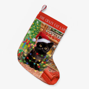 Petite Chaussette De Noël Aquarelle festive chat de Noël dame ou ajouter le