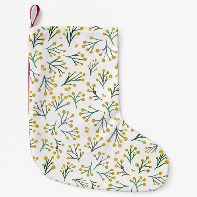 Petite Chaussette De Noël Aquarelle fleurs d'hiver - jaune (Devant)