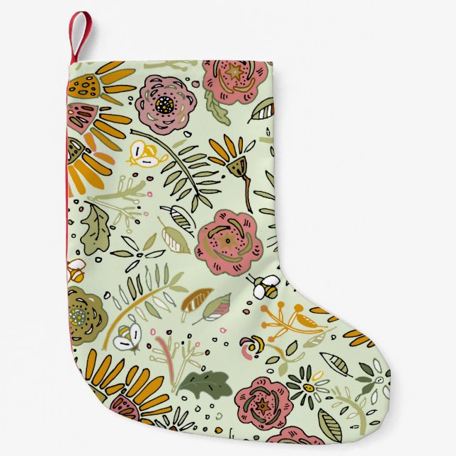 Petite Chaussette De Noël Aquarelle Florale Fleurs d'abeille Élégante Modern (Devant)