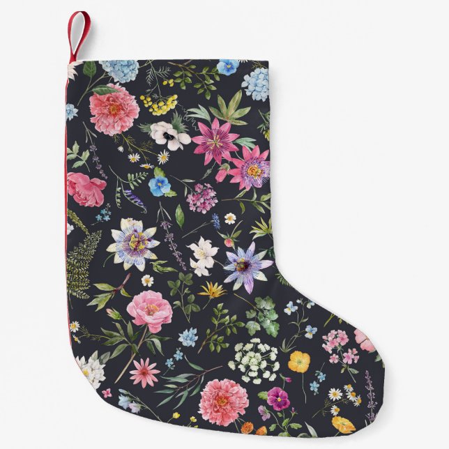 Petite Chaussette De Noël Aquarelle Florale : Motif d'été doux. (Devant)