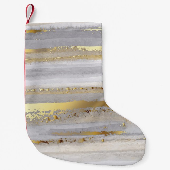 Petite Chaussette De Noël Aquarelle gris et texture or de luxe (Devant)