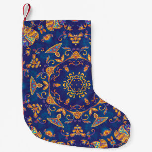 Petite Chaussette De Noël Aquarelle Kaleidoscope Mandala Oriental Design.