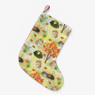 Petite Chaussette De Noël Aquarelle Lapin Woodland, Hérisson