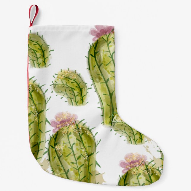 Petite Chaussette De Noël Aquarelle motif Cactus (Devant)