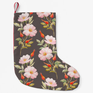 Petite Chaussette De Noël Aquarelle motif floral rose de chien et berr rouge