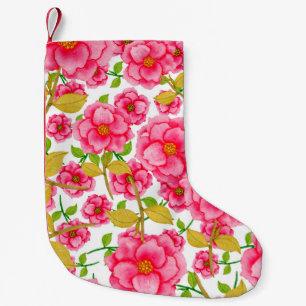 Petite Chaussette De Noël Aquarelle motif sans couture avec fleurs. Vintage 