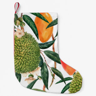 Petite Chaussette De Noël Aquarelle motif tropical, fruit durian, mangue
