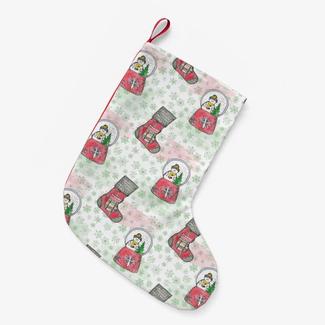Petite Chaussette De Noël Aquarelle Noël Snowman (Devant (Accrochage))
