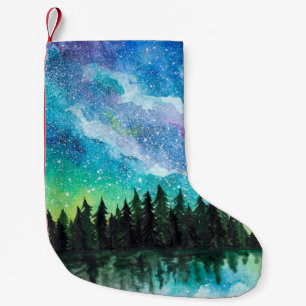 Petite Chaussette De Noël Aquarelle nuit paysage Voie Lactée