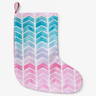 Petite Chaussette De Noël Aquarelle peinte à la main dégradé géométrique ble