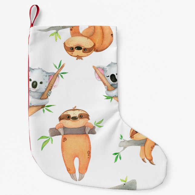 Petite Chaussette De Noël Aquarelle peinte à la main motif tropical mignon a (Devant)