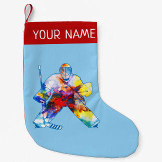Petite Chaussette De Noël Aquarelle personnalisée de gardien de hockey