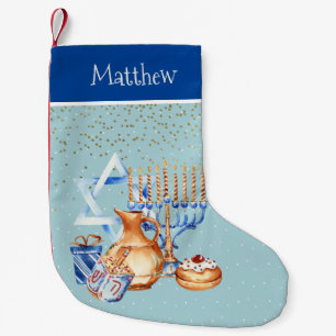 Petite Chaussette De Noël Aquarelle personnalisée Hanoukka Menorah