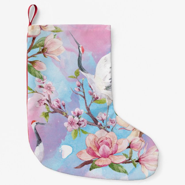 Petite Chaussette De Noël Aquarelle Rouge Motif japonais (Devant)