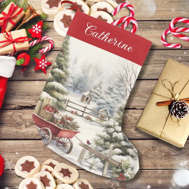 Petite Chaussette De Noël Aquarelle rustique Arbre de Noël personnalisé (Créateur téléchargé)