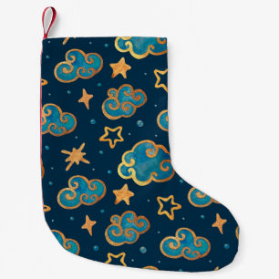 Petite Chaussette De Noël Aquarelle sans couture motif avec la lune, étoile