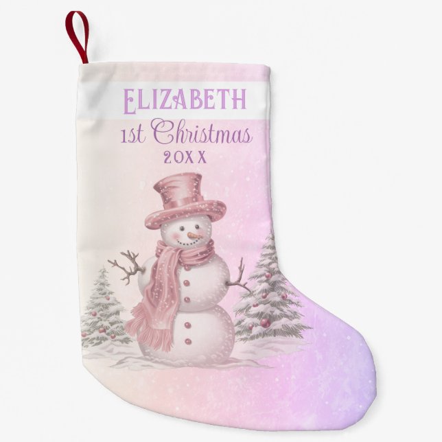 Petite Chaussette De Noël Aquarelle Showman Baby 1er Noël Purple (Devant)