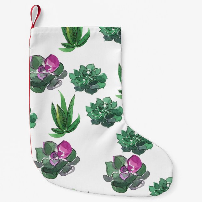 Petite Chaussette De Noël Aquarelle Succulente Conception Motif transparente (Devant)