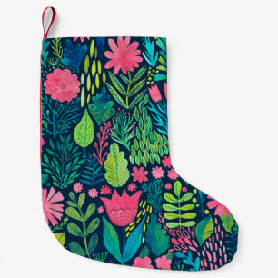 Petite Chaussette De Noël Aquarelle texture avec fleurs et plantes. Floral
