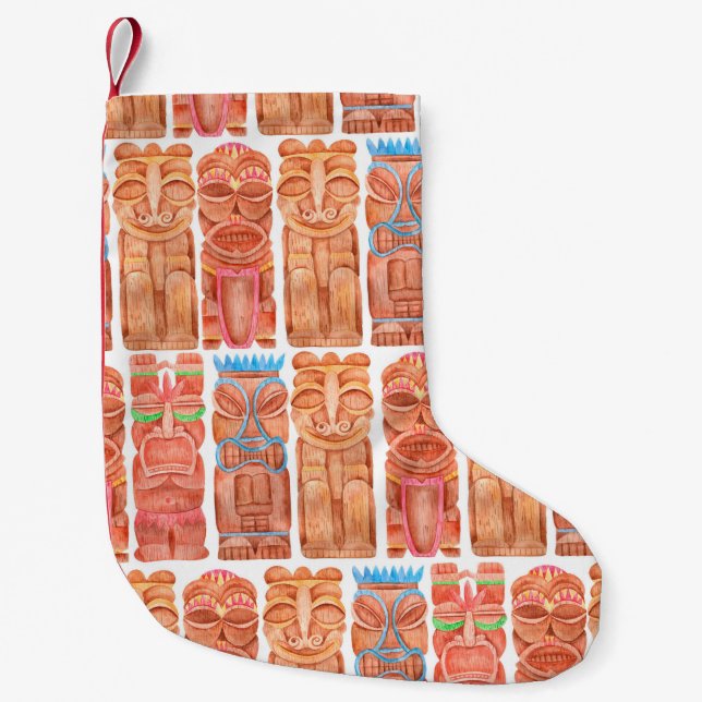 Petite Chaussette De Noël Aquarelle tiki hawaii totem sans couture motif (Devant)