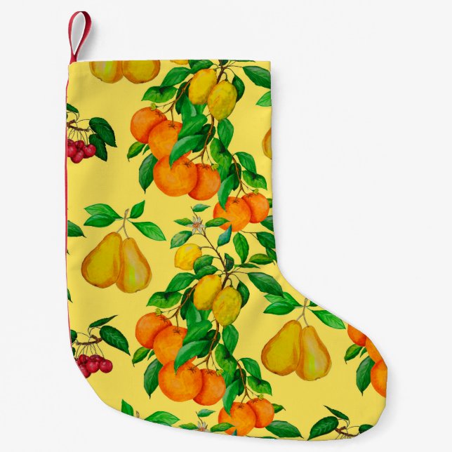 Petite Chaussette De Noël Aquarelle transparente motif avec agrumes, poire,  (Devant)
