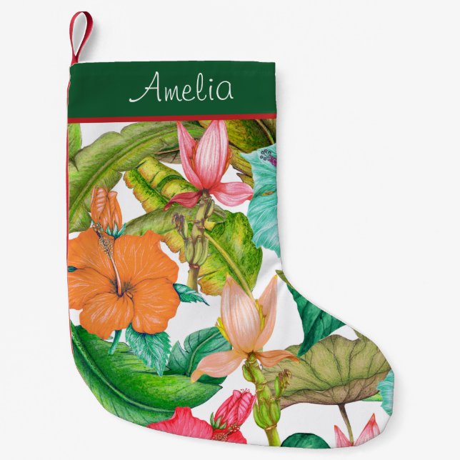 Petite Chaussette De Noël Aquarelle Tropical Hawaiian Hibiscus Floral (Devant)