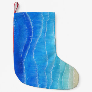 Petite Chaussette De Noël Aquarelle vue mer et plage.