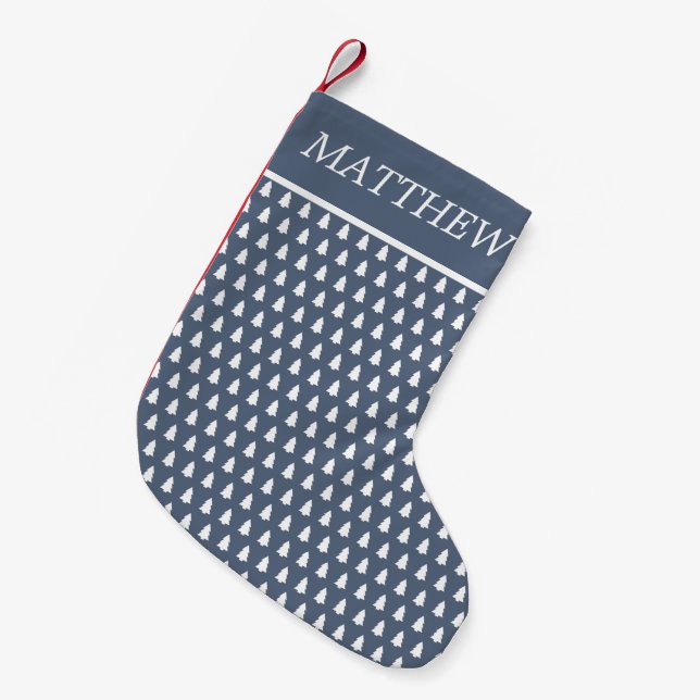 Petite Chaussette De Noël Arbre de Noël blanc bleu moderne Nom du Motif (Devant (Accrochage))