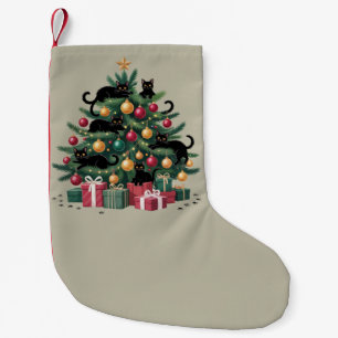 Petite Chaussette De Noël Arbre de Noël Chats Noirs Amoureux de Chats Lumièr