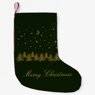 Petite Chaussette De Noël Arbre de Noël en or brillant, lune, étoiles sur ve