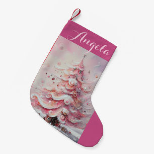 Petite Chaussette De Noël Arbre de Noël impressionniste Whimsical rose