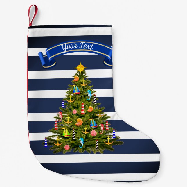 Petite Chaussette De Noël Arbre de Noël nautique personnalisé (Devant)