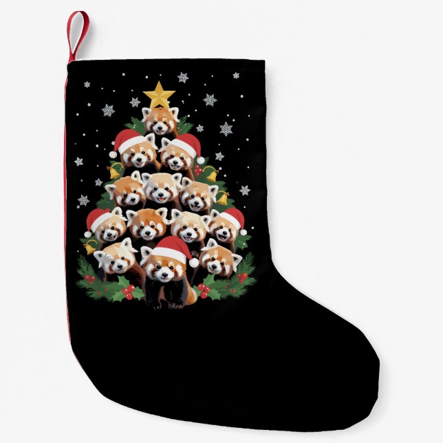 Petite Chaussette De Noël Arbre de Noël Panda roux Drôle d'animal  (Devant)